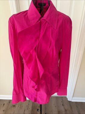 Escada Women's Bright Fuchsia Ruffle zippered Down Shirt